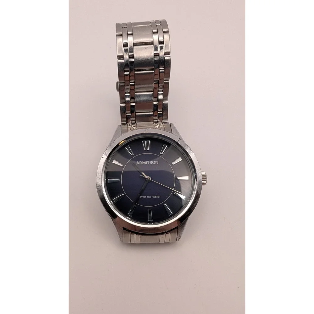 Armitron Quartz Watch 20/5077SV Men 50m Silver Analog‎ New Battery 6.75